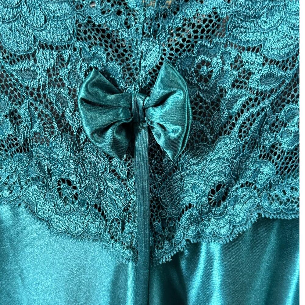 Vintage Corna Teal Satin Lace Nightgown Negligee XXXL 3X - Picture 3 of 9